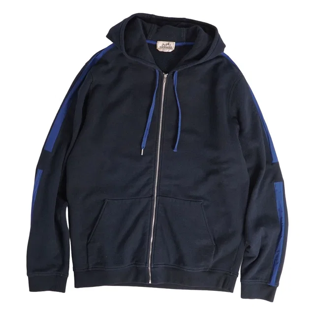 Hermès Hoodie Run H Long Sleeve Sweatshirt Zip Up Top Cotton Navy XXL in Navy Nylon from The Reluxe