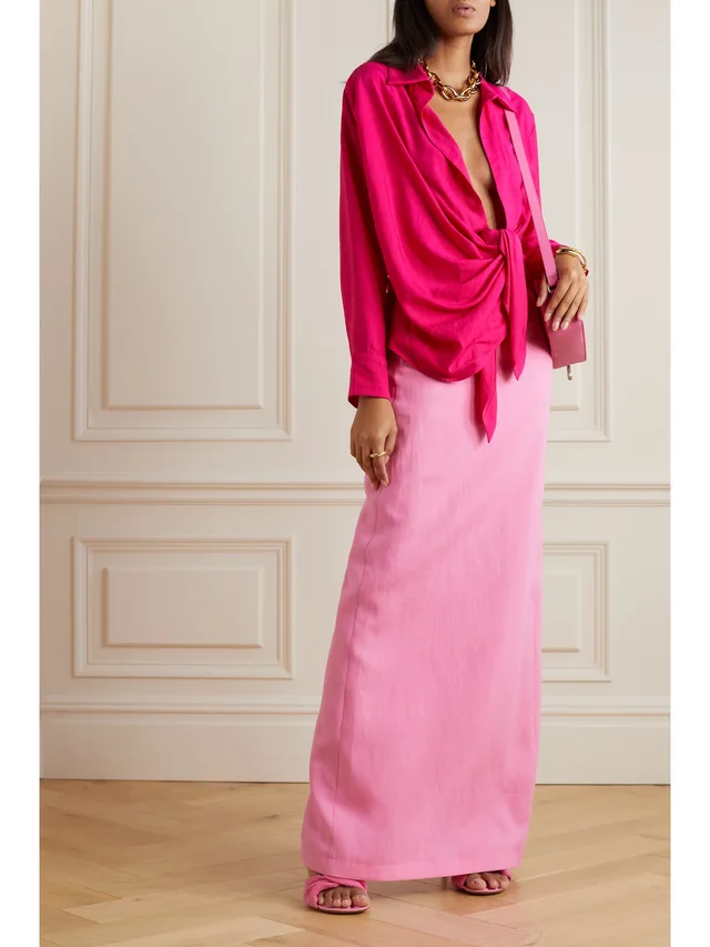 JACQUEMUS Bahia knotted draped satin-twill shirt in Pink, photo 2 of 2 from NET-A-PORTER (Canada)