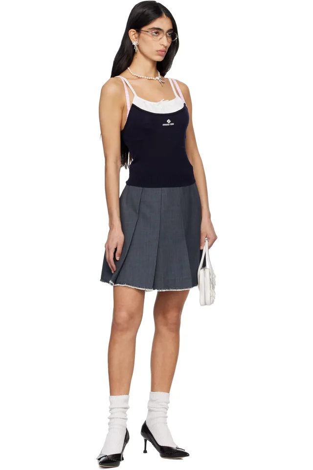 SHUSHU/TONG SSENSE Exclusive Gray Pleated Raw Hem Miniskirt, photo 4 of 4 from SSENSE