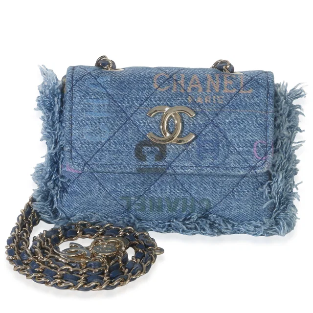 Chanel Blue Quilted Denim Mood Clutch With Chain Handbag in Blue Denim from HEWI
