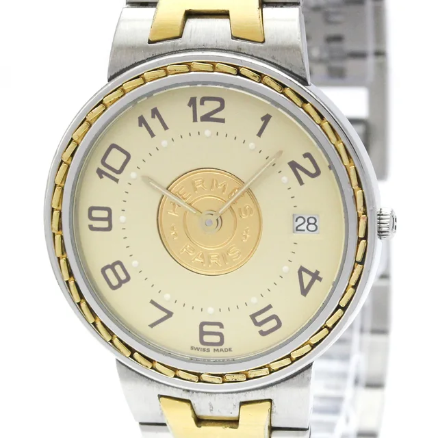 Hermès Sellier Gold Plated Steel Quartz Ladies Watch Polished in Ivory from Elady