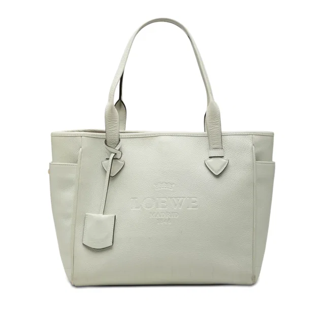 White LOEWE Leather Heritage Tote in White Leather from Designer Revival