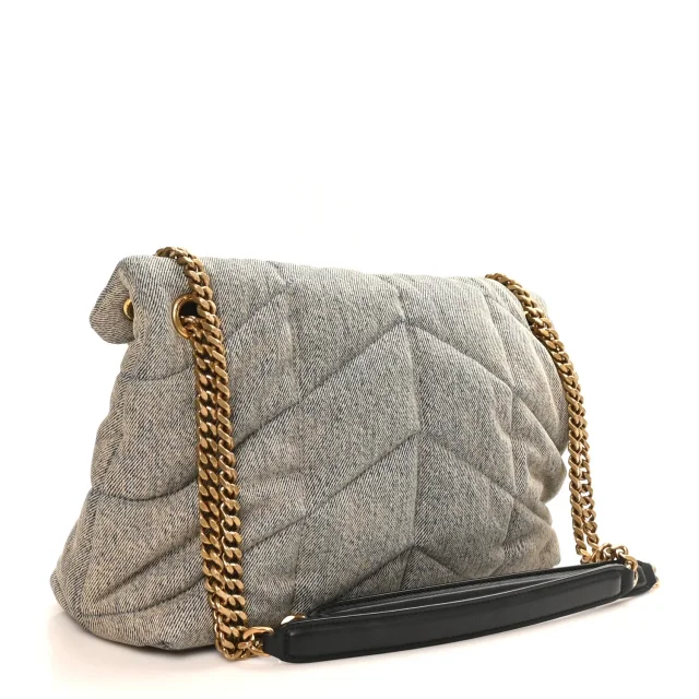 Saint Laurent Quilted Medium Loulou Puffer Monogram Chain Satchel Azur in Denim from FASHIONPHILE, photo 3 of 10