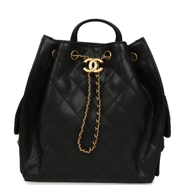 Chanel Small 25 Hobo Backpack Black Caviar Antique Gold Hardware in Black Caviar leather from Madison Avenue Couture