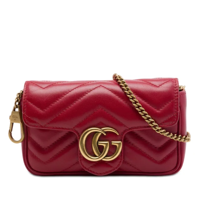 Red Gucci Mini GG Marmont Matelasse Leather Flap Crossbody in Red Leather from Designer Revival