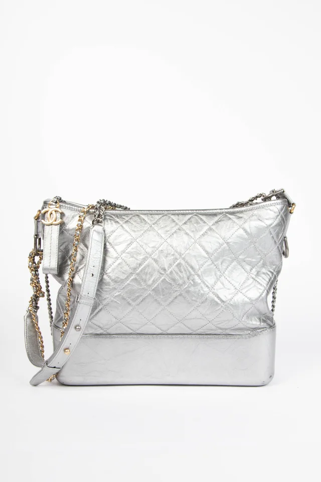 2017 Chanel Silver Aged Calfskin Leather Large Gabrielle Shoulder Bag in Silver Calfskin from Break Archive