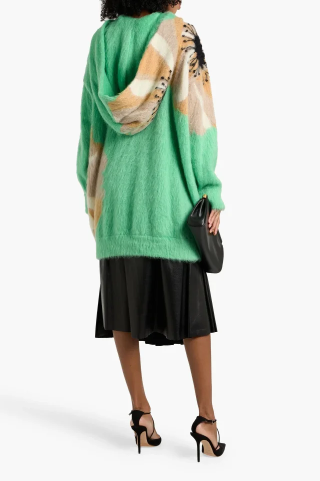 Valentino Garavani Oversized Jacquard-Knit Mohair-Blend Hoodie in Mint, photo 3 of 4 from THE OUTNET
