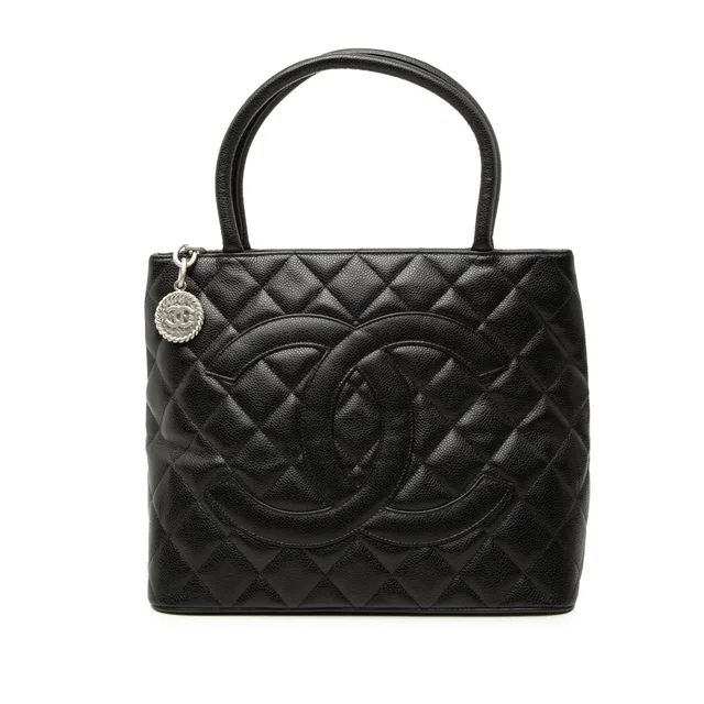 Black Chanel Caviar Medallion Tote in Black Caviar leather from Designer Revival