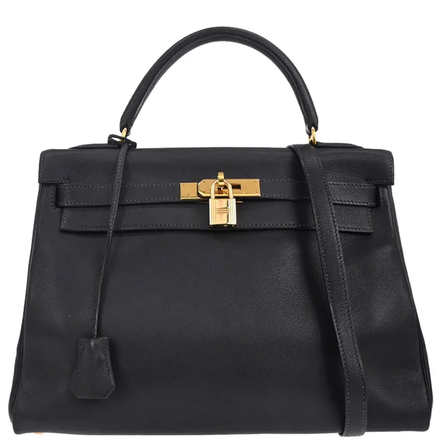 Hermès Blue Indigo Gulliver Kelly 32 Retourne 2way Shoulder Handbag in Blue Leather from AMORE Vintage Tokyo