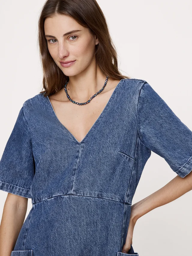 Banana Republic Pocket Mini Dress in Medium Wash Denim, photo 3 of 4 from Banana Republic (US)