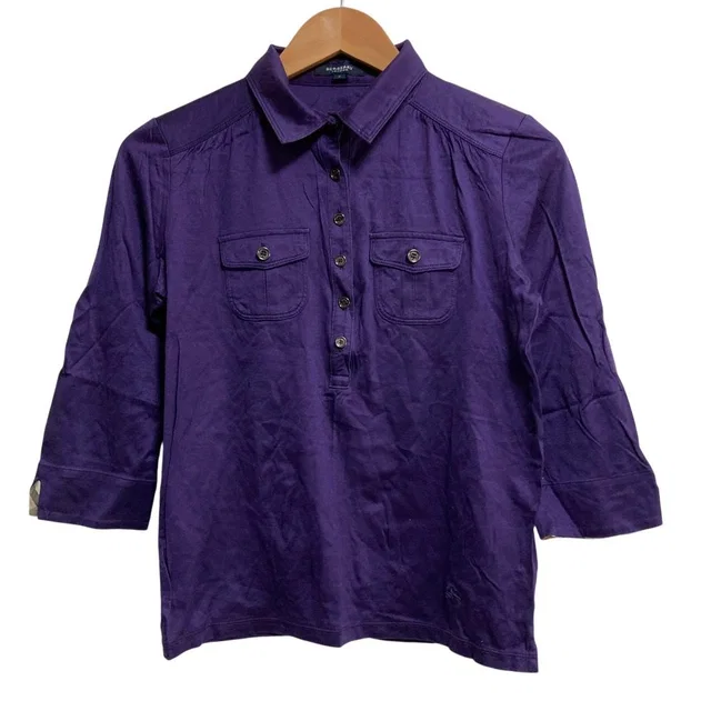 Burberry London Cotton Three Quarter Sleeve Polo Shirt from LuxUness