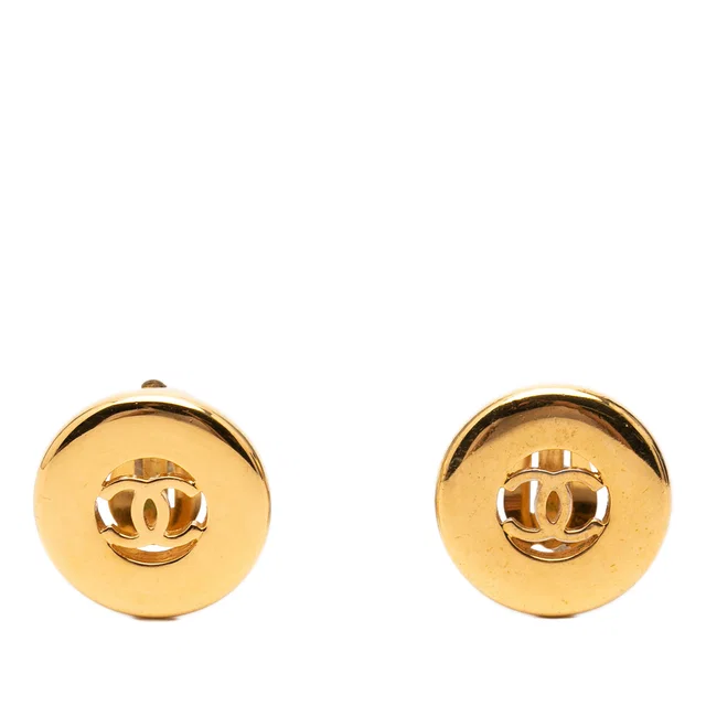 Gold Chanel CC Gold Plated Round Clip On Earrings in Gold from Designer Revival