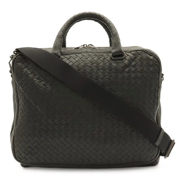 Bottega Veneta Intrecciato Business 2-Way Shoulder Bag Leather Black in Black Woven leather from The Reluxe