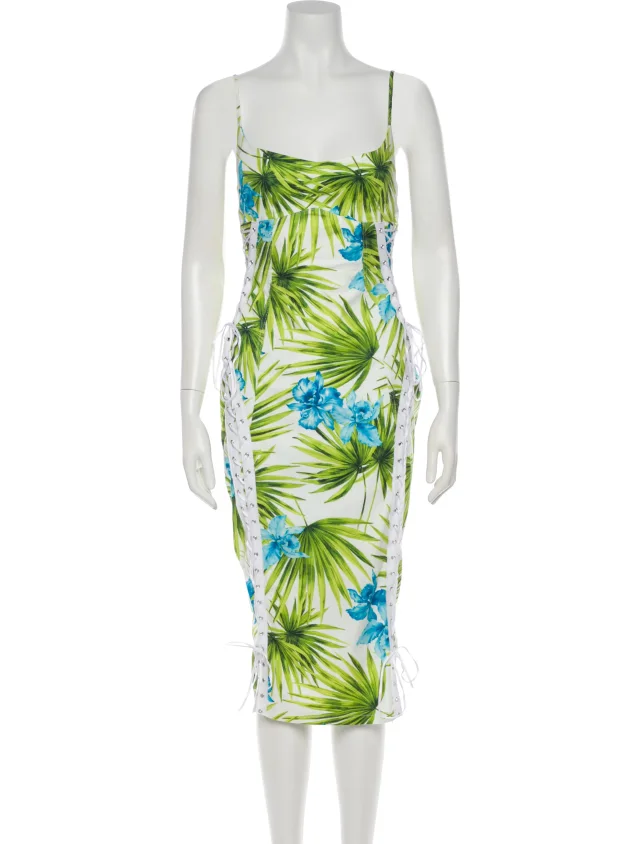 Versace Late 2000's - Early 2010's Midi Length Dress in green|white from The RealReal