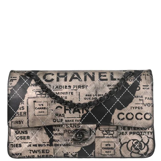 Chanel 2015-2016 Beige Lambskin Limited Newspaper Medium Classic Double Flap Bag in Beige Lambskin from AMORE Vintage Tokyo