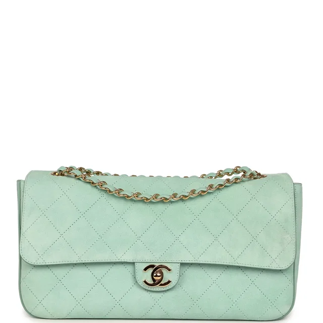 Chanel Maxi "Souplissimo" Small Flap Bag Green Beige Suede Gold Hardware in Beige Suede from Madison Avenue Couture