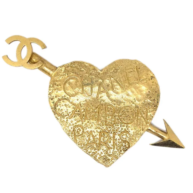 Chanel Bow And Arrow Heart Brooch Gold 93A in Gold from AMORE Vintage Tokyo