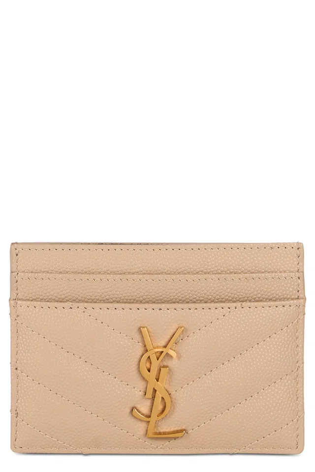 Saint Laurent Matelassé Leather Card Case — Beige Calf Skin Cases in Beige Leather from HEWI