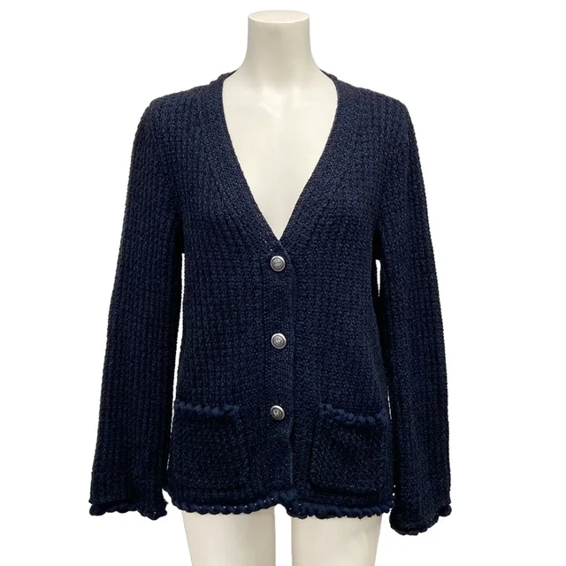Chanel Cardigan 36 S Navy Spring Autumn Cotton Silk in Navy Silk from The Reluxe