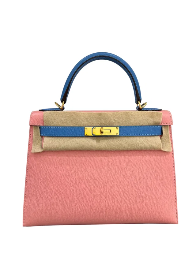 Hermès Kelly 28 Sellier Rose Confetti Blue Paradise Epsom HSS GHW #T in Blue Epsom leather from Luxury Promise
