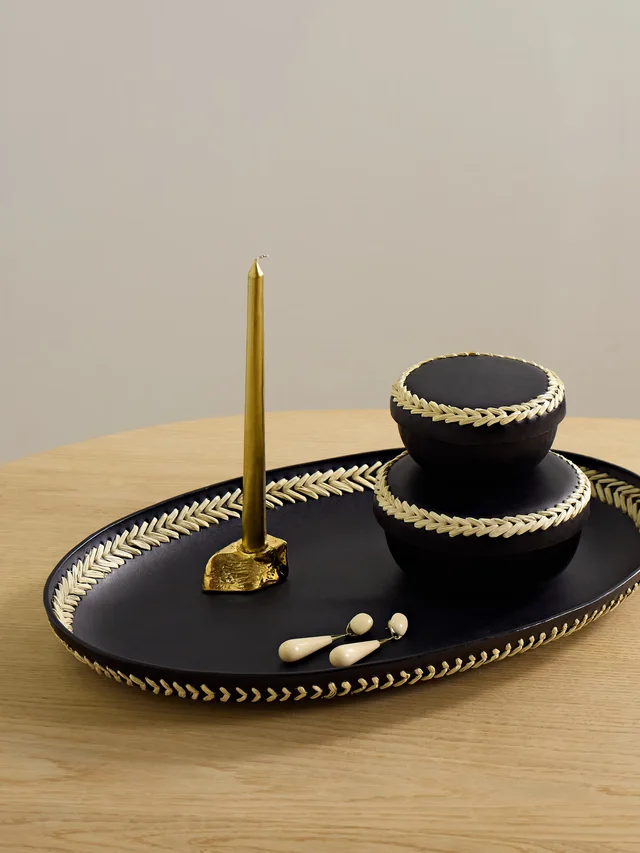 HUNTING SEASON Whipstitched leather tray in Black, photo 2 of 2 from NET-A-PORTER (Canada)