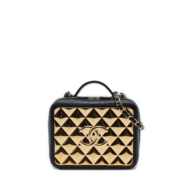 Black Chanel Medium Lambskin Golden Plate Vanity Case Satchel in Black Lambskin from Designer Revival