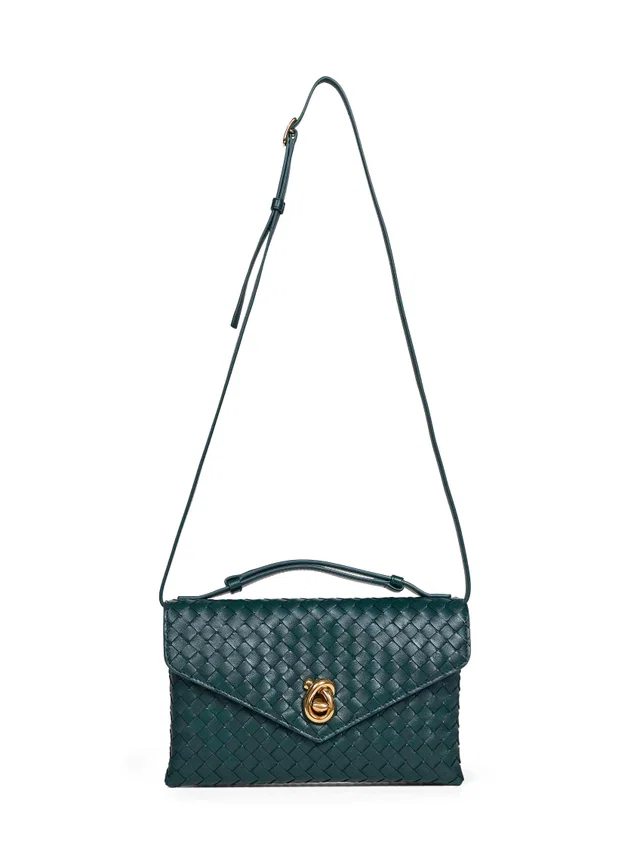 Bottega Veneta Intrecciato Lambskin Shoulder Bag — Green in Green Lambskin from HEWI