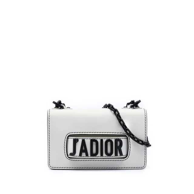 White Dior Mini Calfskin JAdior Chain Flap Crossbody Bag in White Calfskin from Designer Revival