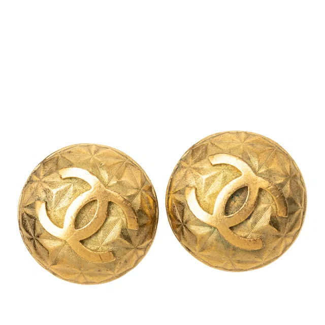 Gold Chanel CC Gold Plated Round Clip On Earrings in Gold from Designer Revival