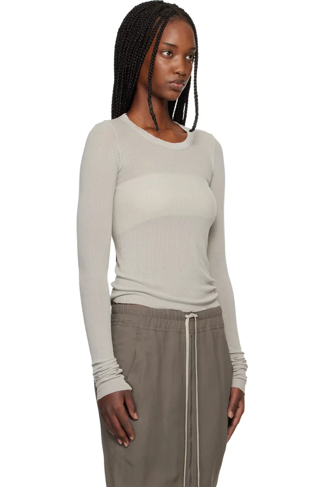 Rick Owens Off-White Temple Cropped Rib LS T-shirt, photo 2 of 4 from SSENSE