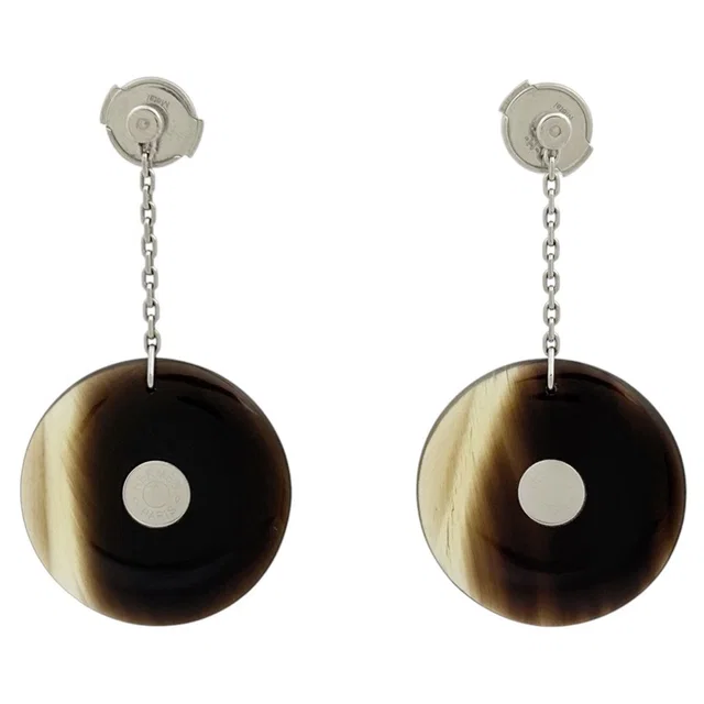 Hermès Buffalo Horn Earrings Swing Series Metal Silver Brown in Brown from The Reluxe