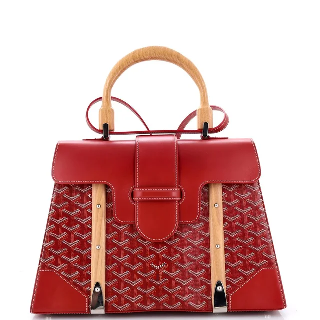 Goyard Saigon Top Handle Bag Coated Canvas with Leather MM in red Coated canvas from Rebag