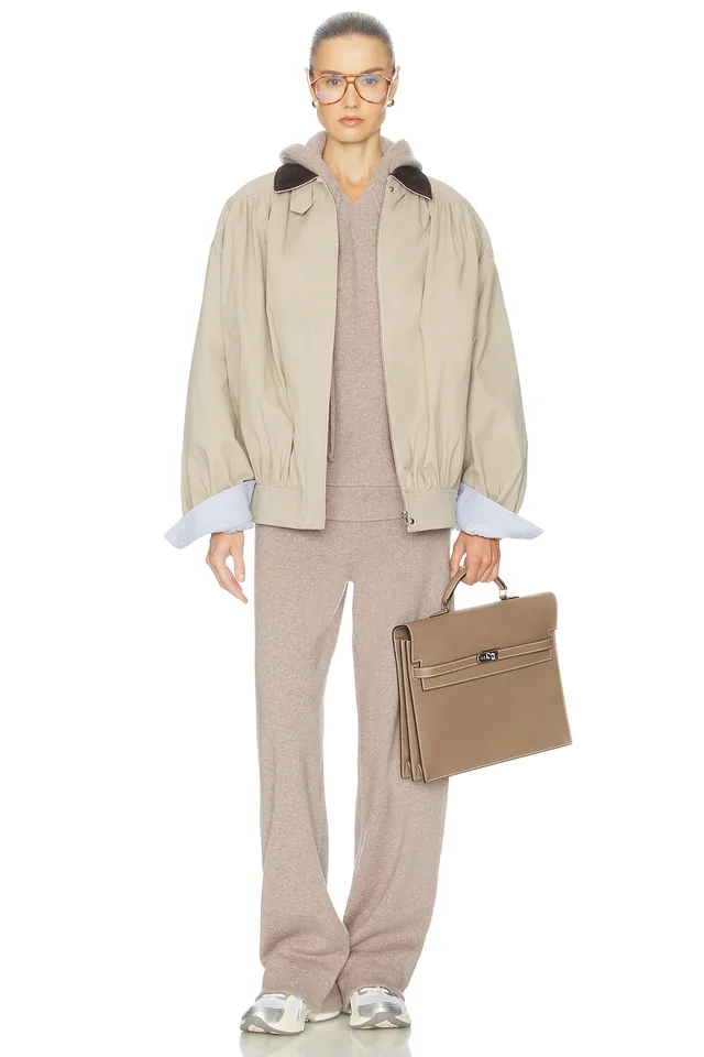Helsa The Shirred Bomber Jacket With Corduroy Collar in Sandstone, photo 4 of 4 from REVOLVE (Canada)