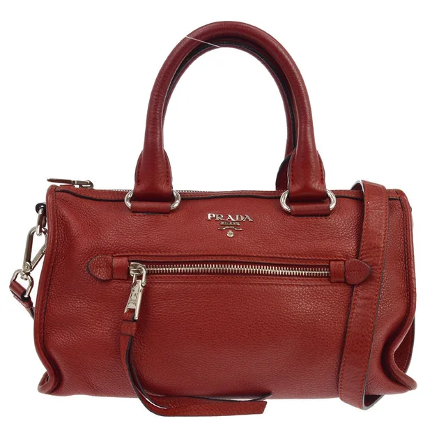 Prada Vitello Daino Boston Bag in Red Leather from Blue Spinach