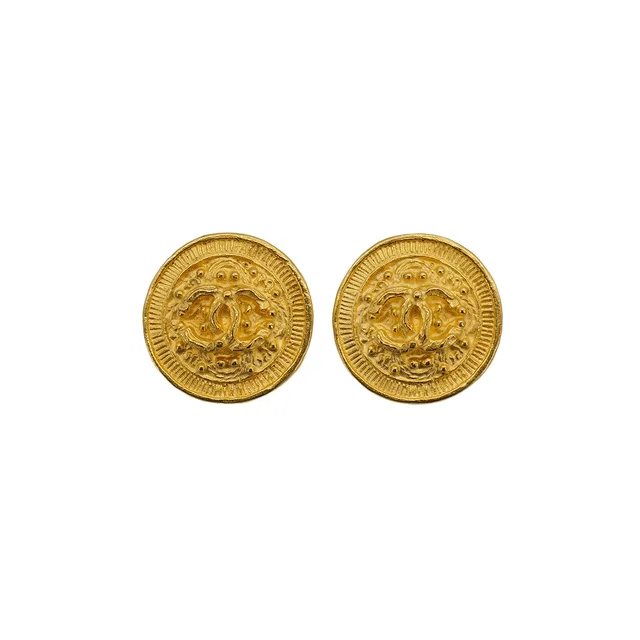 Chanel Vintage Earrings Round Cocomark Gold Accessory 94A in Gold from Luxury Promise