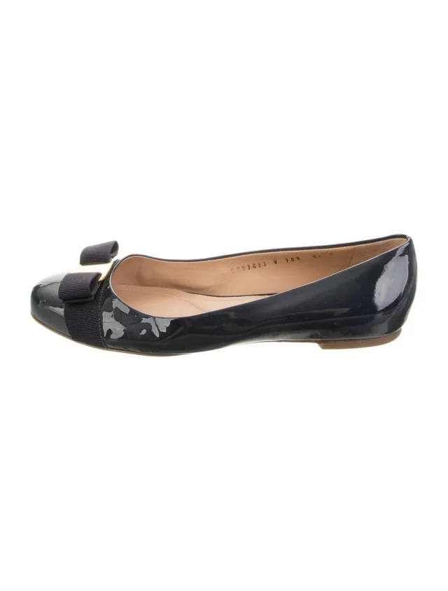 Ferragamo Vara Bow Accent Patent Leather Ballet Flats in black Patent leather from The RealReal