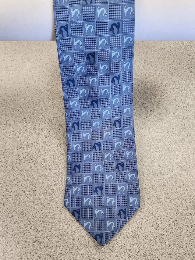 Lanvin Vintage Paris Silk Tie Greyhound Dog Pattern Blue Made In France Euc in blue Silk from Poshmark