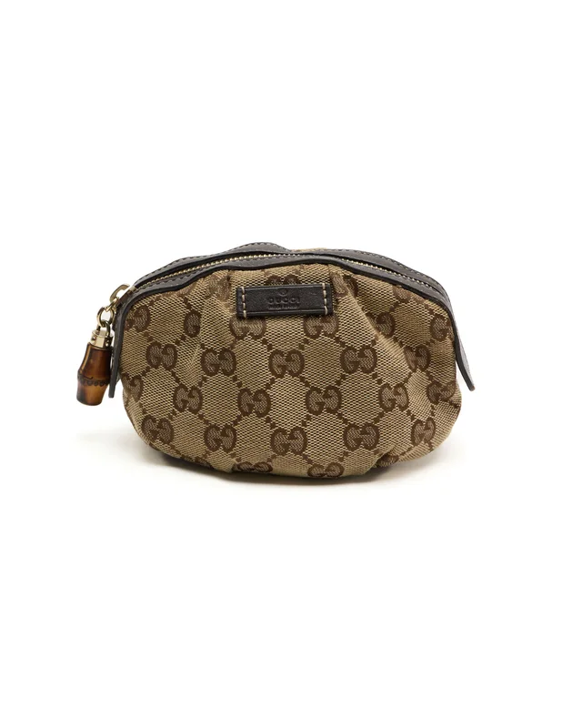 Gucci GG Canvas Leather Bamboo Pouch in Canvas from A Retro Tale