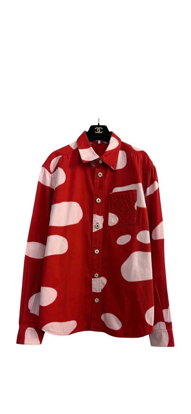 Loewe Anagram Denim Shirt Red/White Sz 46 in White Denim from Luxury Promise