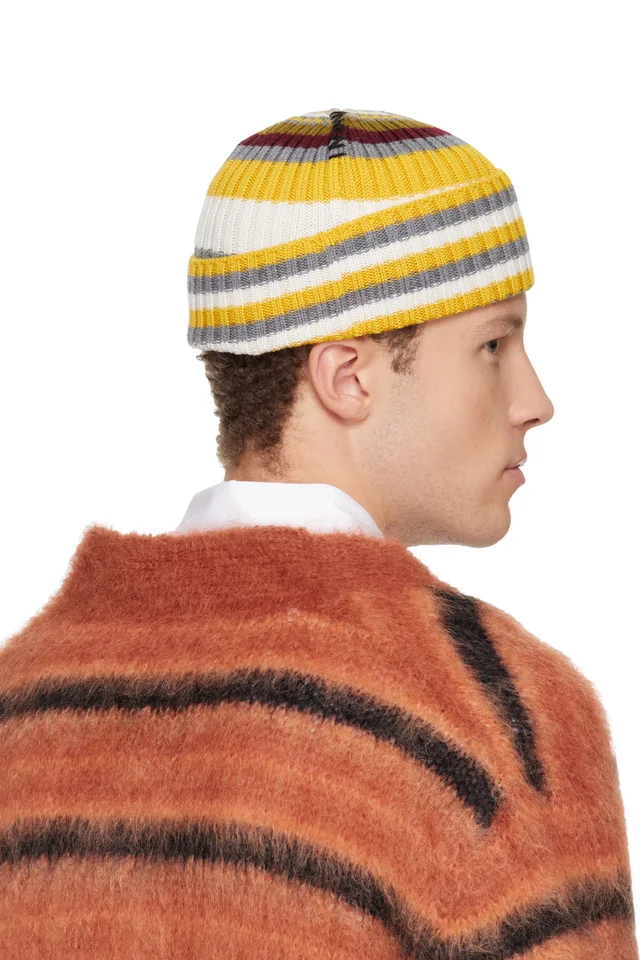 Marni Yellow & Gray Striped Ribbed Beanie, photo 3 of 3 from SSENSE