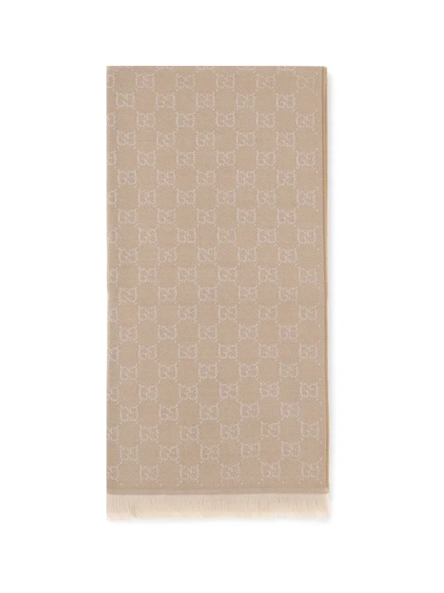 Gucci Gg Embroidered Wool Scarf — Beige Ovis Aries Scarfs in Beige Wool from HEWI