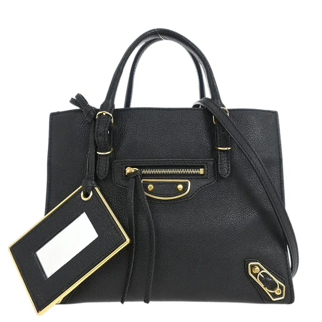 Check Balenciaga Black Metallic Edge Papier Mini Tote Bag in Black Leather from AMORE Vintage Tokyo