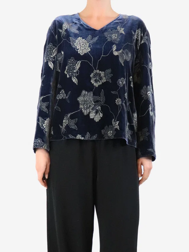 Giorgio Armani Blue velvet jacquard top - size UK 16 in Blue Velvet from Sign of the Times