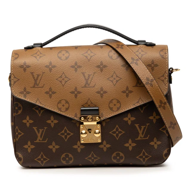 Brown Louis Vuitton Monogram Reverse Pochette Metis Satchel in Brown Coated canvas from Designer Revival