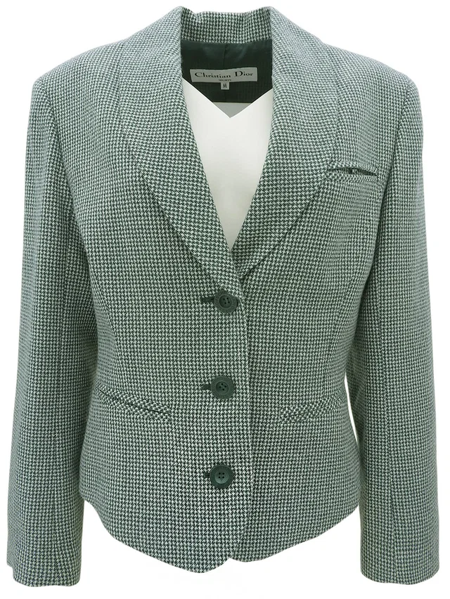 Dior Wool Houndstooth Pattern Jacket #M Green/Ivory in White Wool from VINTAGE QOO TOKYO