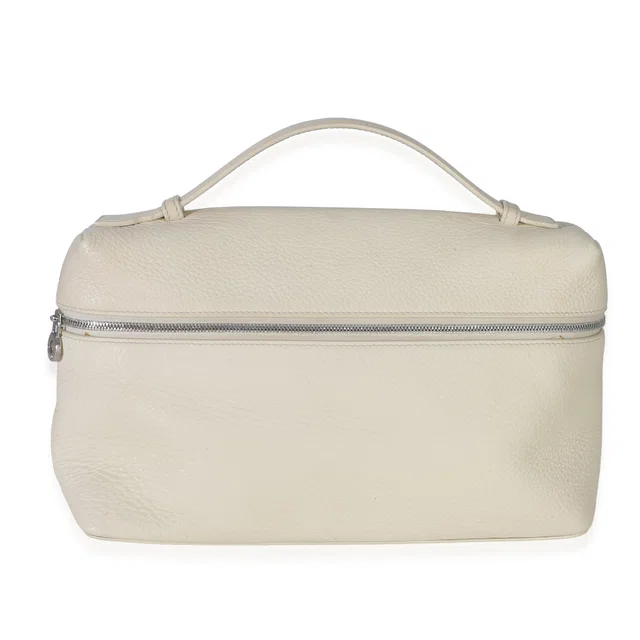 Loro Piana Cream Grained Calfskin Extra Pocket L27 in White Caviar leather from myGemma