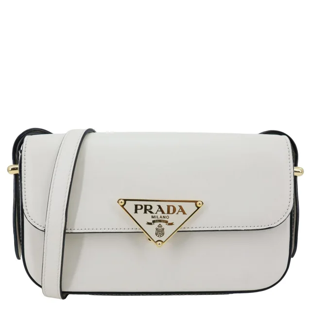 Prada Metal Triangle Logo Flap Soft Calfskin Leather Shoulder Bag White in White Calfskin from Dallas Designer Handbags