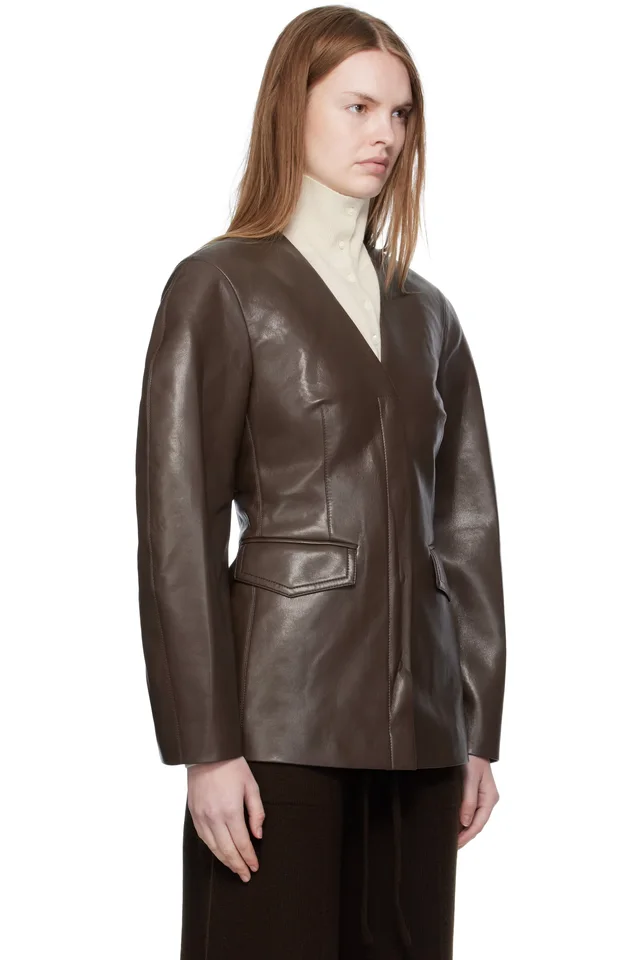 Nanushka Brown Erina Regenerated Leather Blazer, photo 2 of 4 from SSENSE