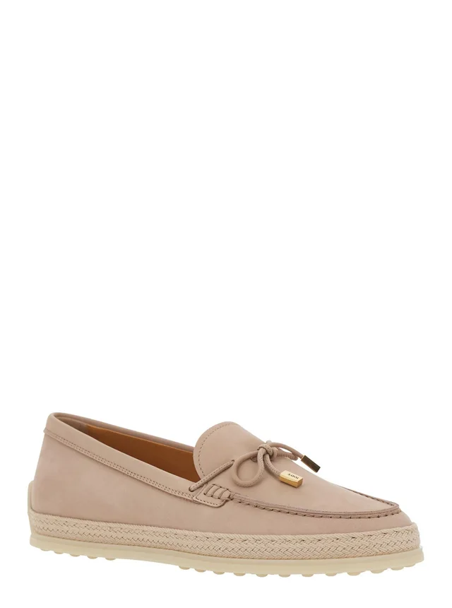 Tod's Pink Loafers with Bow Detail and Rope Tirm in Leather Woman in Pink 100% Calf, photo 4 of 8 from Gaudenzi Boutique