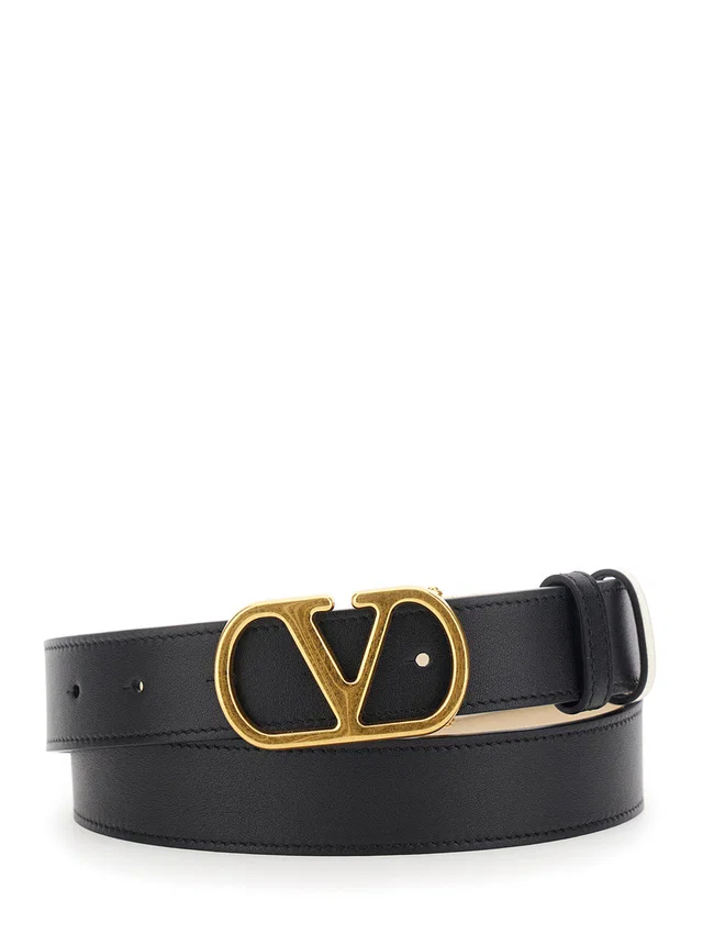 Valentino Garavani Vlogo Buckle Belt — Black Calf Leather in Black Calfskin from HEWI